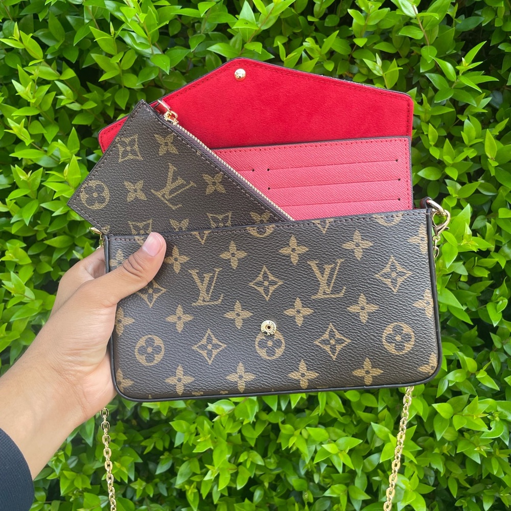 Louis Vuitton Monogram Chain Wallet with Red Interior and Card Slots
